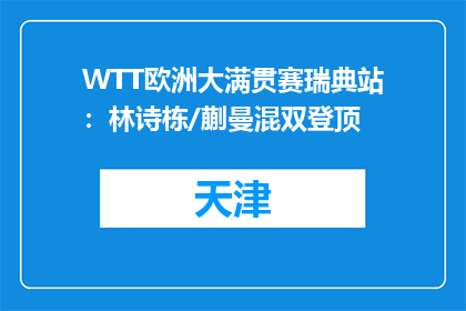 WTT欧洲大满贯赛瑞典站：林诗栋/蒯曼混双登顶
